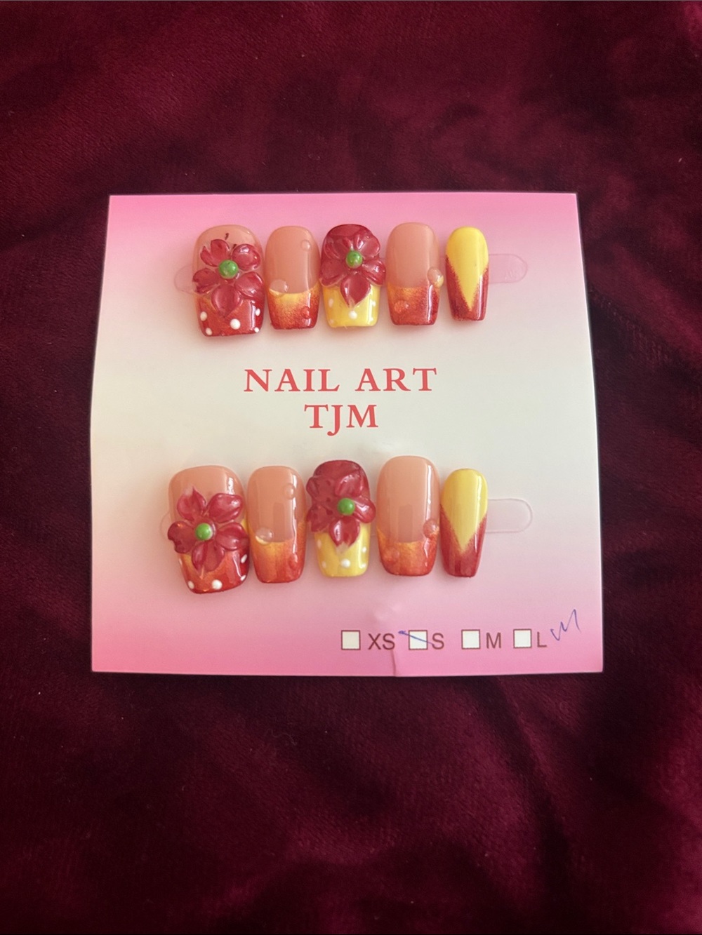 Floral Red & Yellow Press-On Nail Set